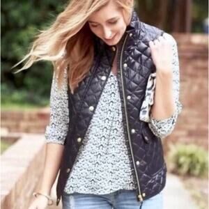 J. Crew Shiny Quilted Field Puffer Down Vest Navy Blue E1014 Petite Size PXS